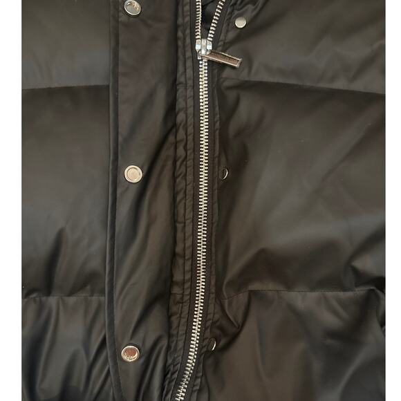 Maniere De Voir Matte & High Shine Belted Puffer Jacket Size 6 Black Mid Length - Picture 7 of 14
